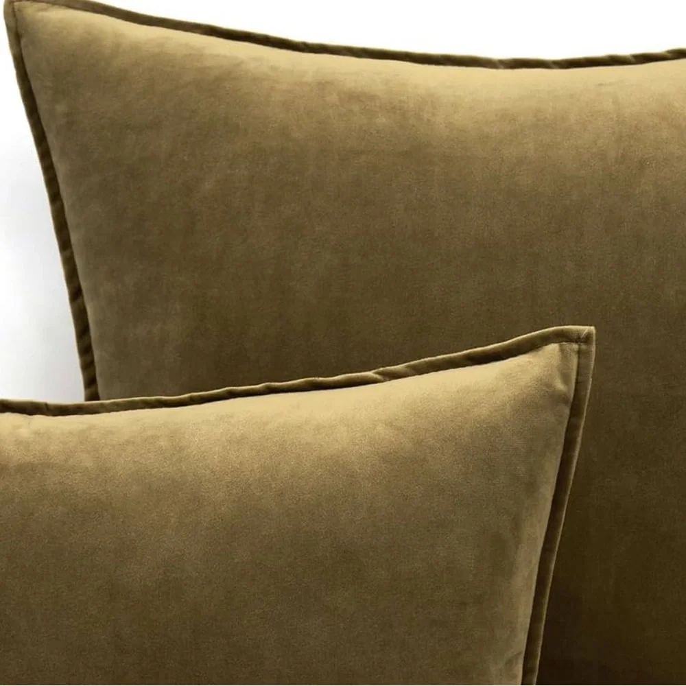 🆕 Olive Green VELVET Euro Accent Pillow Covers Luxury High End Hotel Vibes 26”